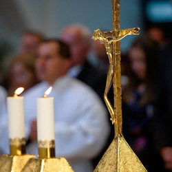 Gold plated cross, sculpture of Christ in the Cross