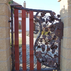 A luxury gate - a vine in the coat of arms - A hand forged gate with a wood