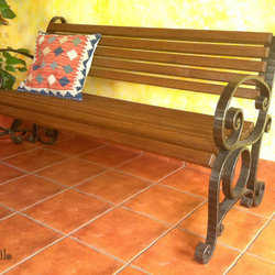 A wrought iron bench