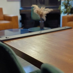 Metal tables with wood in the conference room
