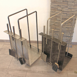 Modern fireplace sets – a firewood rack with stainless steel tools