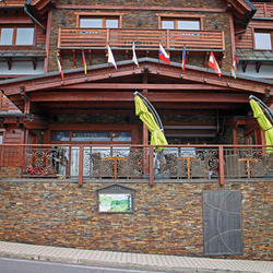 The entrance and terrace railings in the Galileo Hotel