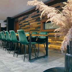 Modern tables  black metal frames complemented with wood